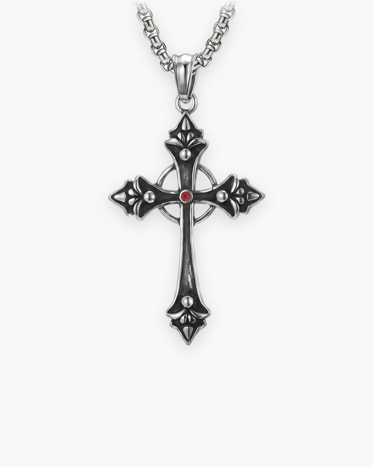Atlas Gothic Fleur Cross Pendant Necklace in silver-tone [c:silver]