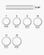 Atlas ring sizes US 7 to 12 with inner diameters and the 0.39 inch band width [u:in]