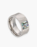 Atlas hammered abalone inlay ring in silver titanium steel [c:silver]