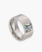 Atlas hammered abalone inlay ring in silver titanium steel [c:silver]