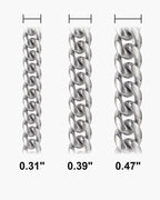 Atlas heavy Cuban chain widths side by side at true scale, in inches: 0.31 to 0.47 inch [u:in]