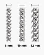 Atlas heavy Cuban chain widths side by side at true scale: 8, 10 and 12 mm [u:mm]
