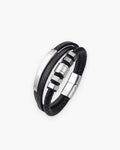 Atlas hexagon bead leather cord bracelet in black leather with steel hexagon beads [c:silver]