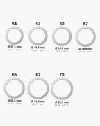 Atlas ring sizes EU 54 to 70 (US 7 to 13) with inner diameters from 17.3 to 22.2 mm [u:mm]