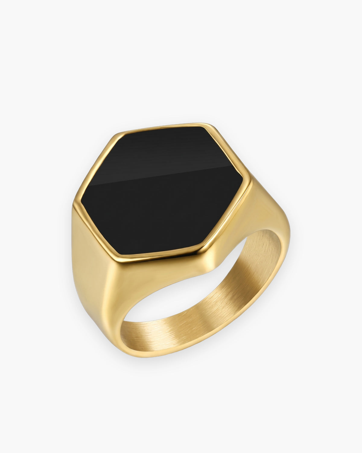 Atlas hexagon signet ring in gold-tone stainless steel [c:gold]