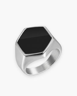 Atlas hexagon signet ring in silver stainless steel [c:silver]