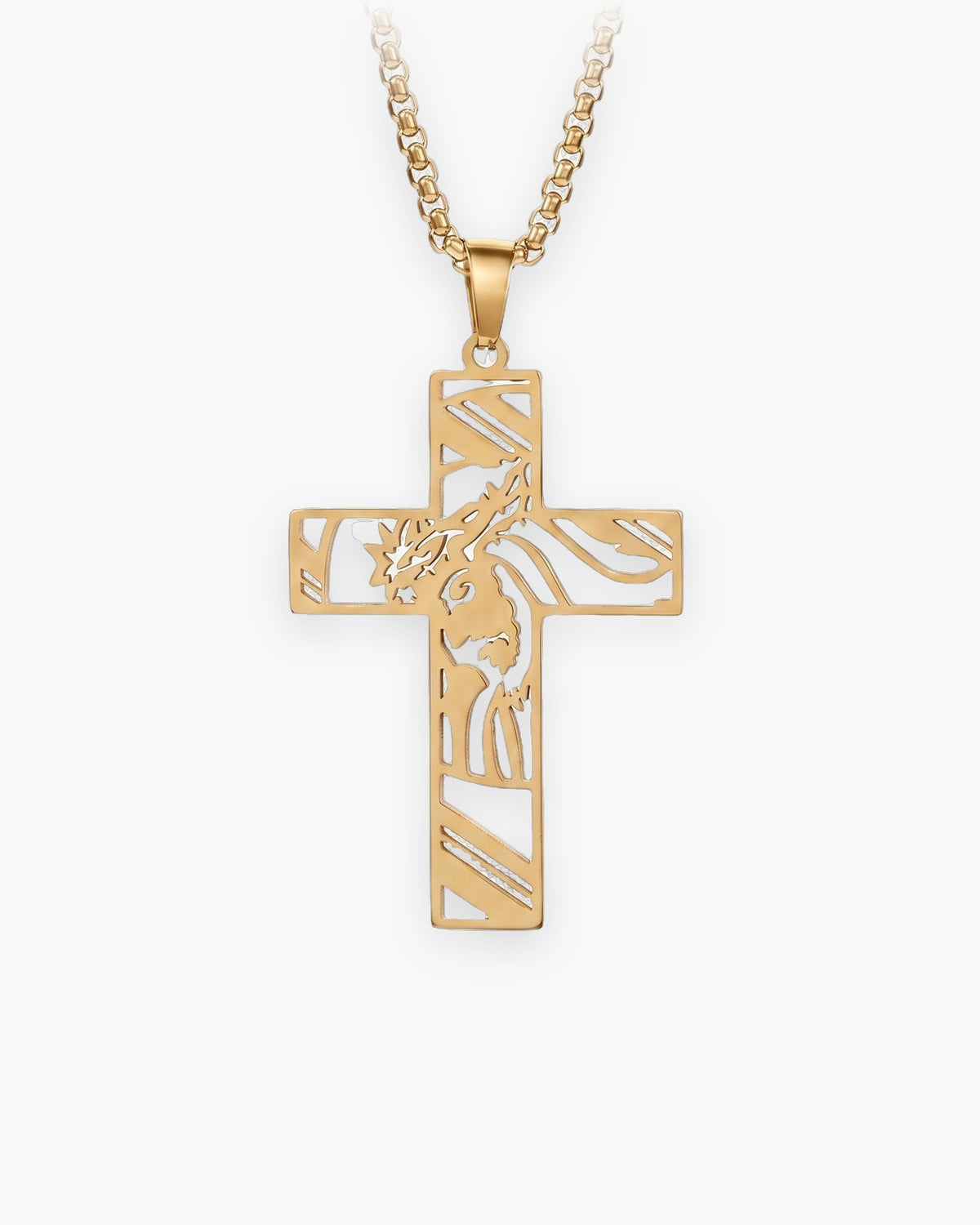Atlas cut-out cross pendant necklace in gold-tone titanium steel, 30 x 50 mm [c:gold]