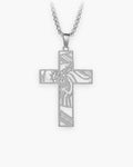 Atlas cut-out cross pendant necklace in silver-tone titanium steel, 30 x 50 mm [c:silver]