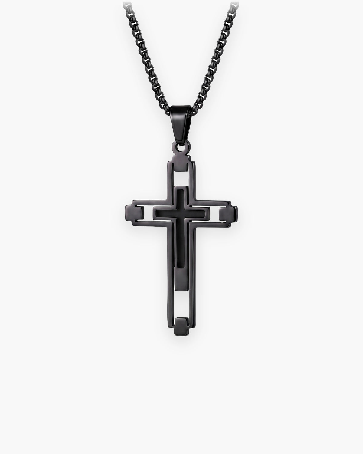 Atlas Hollow Geometric Cross Necklace in black [c:black]