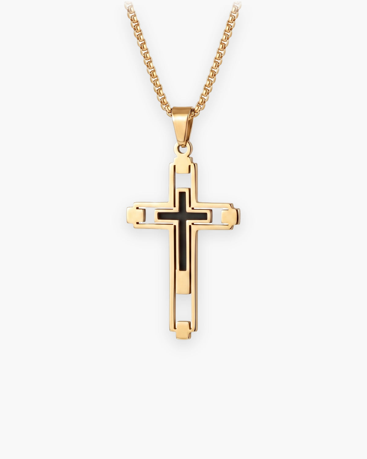 Atlas Hollow Geometric Cross Necklace in gold-tone [c:gold]