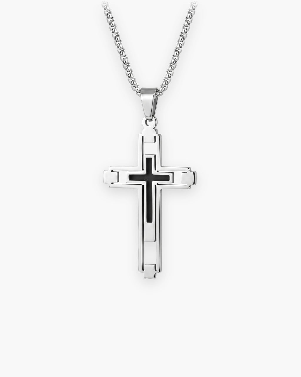 Atlas Hollow Geometric Cross Necklace in silver-tone [c:silver]