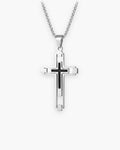 Atlas Hollow Geometric Cross Necklace in silver-tone [c:silver]