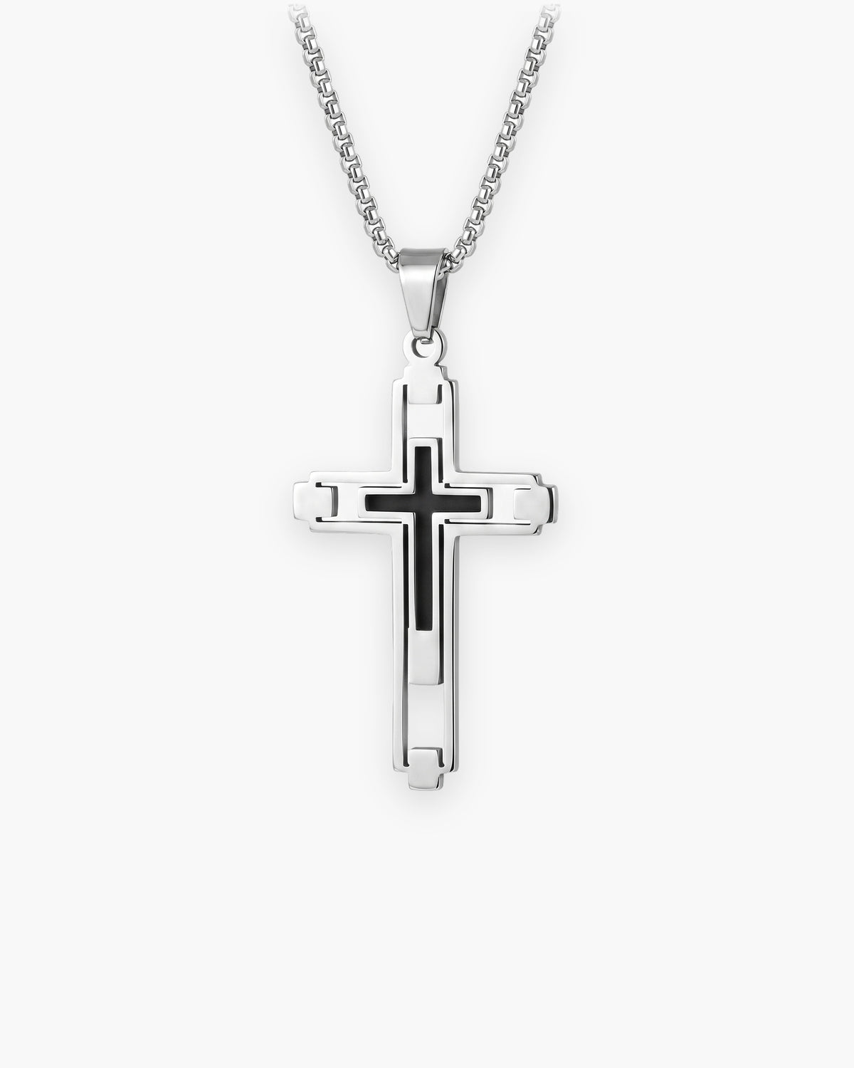 Atlas Hollow Geometric Cross Necklace in silver-tone [c:silver]