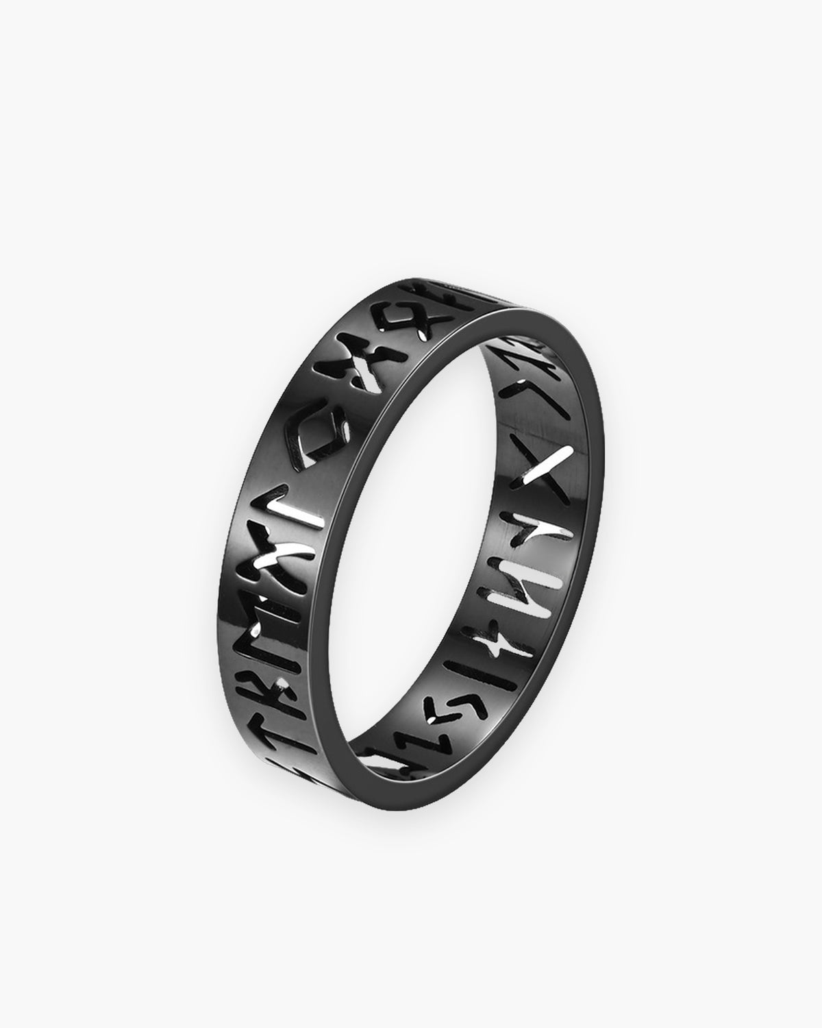 Atlas hollow rune band ring, 6 mm, in black stainless steel [c:black]