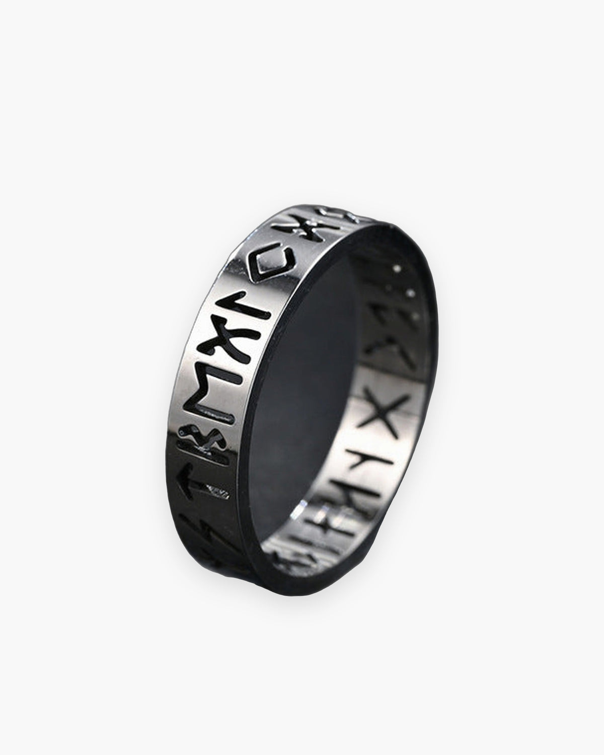 Atlas hollow rune band ring, 6 mm, in silver stainless steel [c:silver]