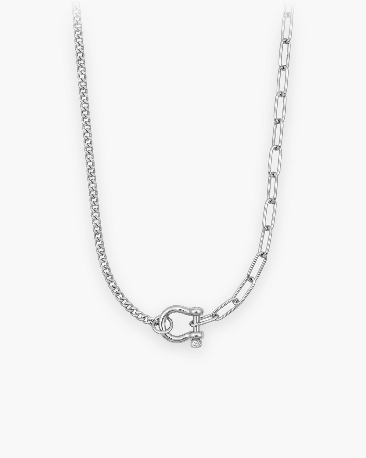 Atlas horseshoe clasp spliced chain in silver titanium steel [c:silver]