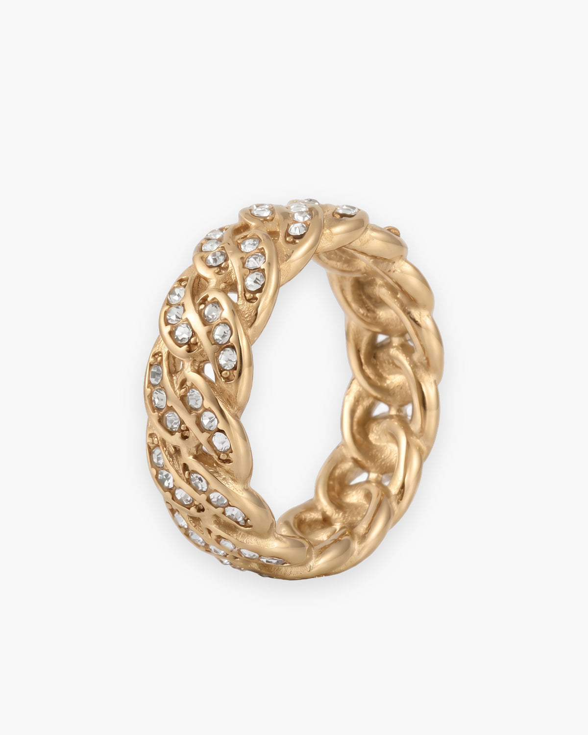 Atlas iced cuban link ring in gold-tone titanium steel [c:gold]