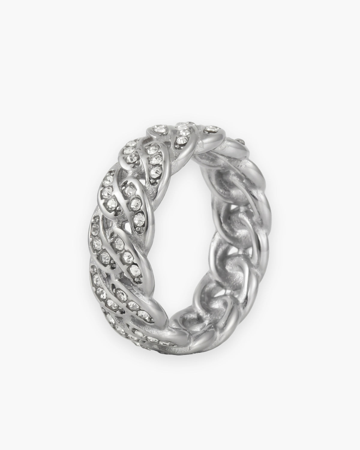 Atlas iced cuban link ring in silver-tone titanium steel [c:silver]