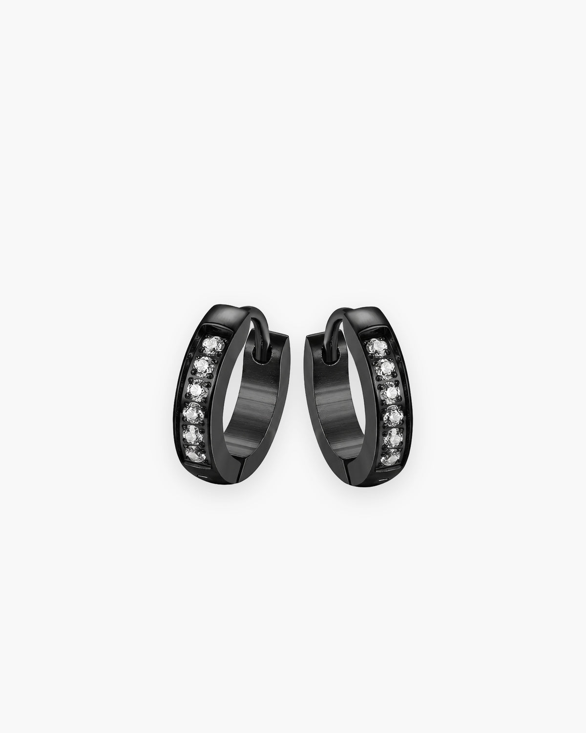 Atlas iced huggie hoop earrings in black stainless steel [c:black]