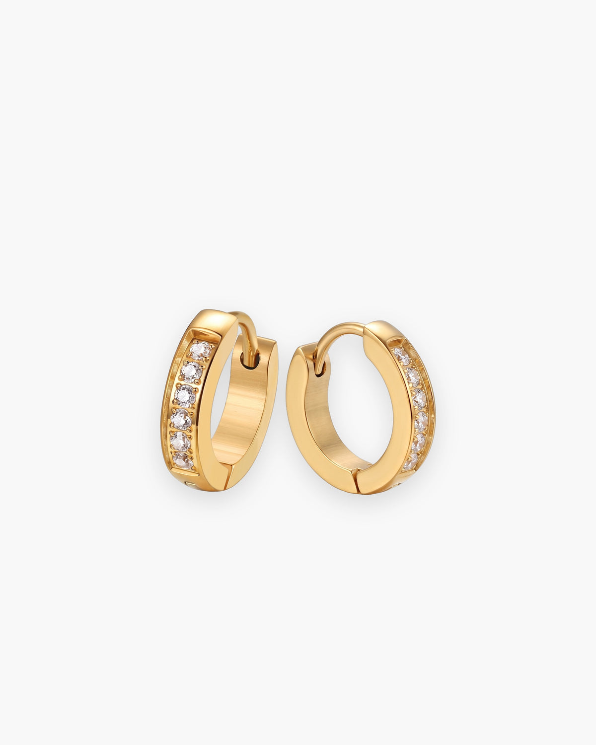 Atlas iced huggie hoop earrings in gold-tone stainless steel [c:gold]