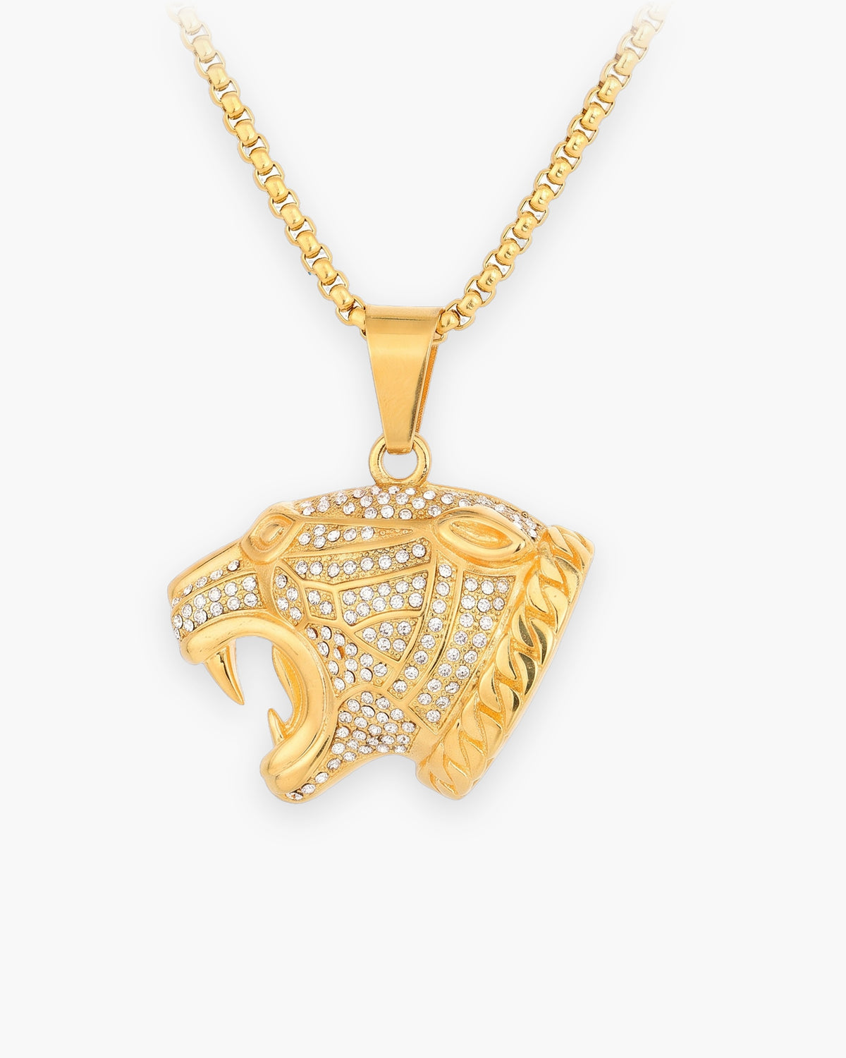 Atlas iced leopard pendant necklace in gold-tone stainless steel [c:gold]