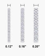 Atlas iced tennis bracelet widths side by side at true scale, in inches: 0.12 to 0.20 inch [u:in]