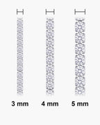 Atlas iced tennis bracelet widths side by side at true scale: 3, 4 and 5 mm [u:mm]