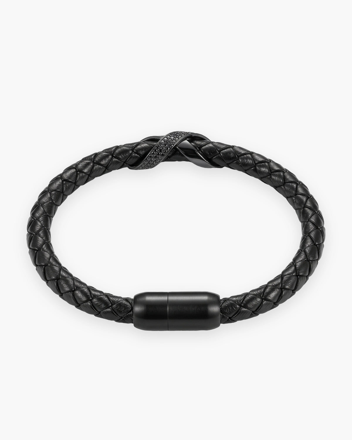 Atlas iced X bracelet in braided leather in black braided leather with black steel [c:black]