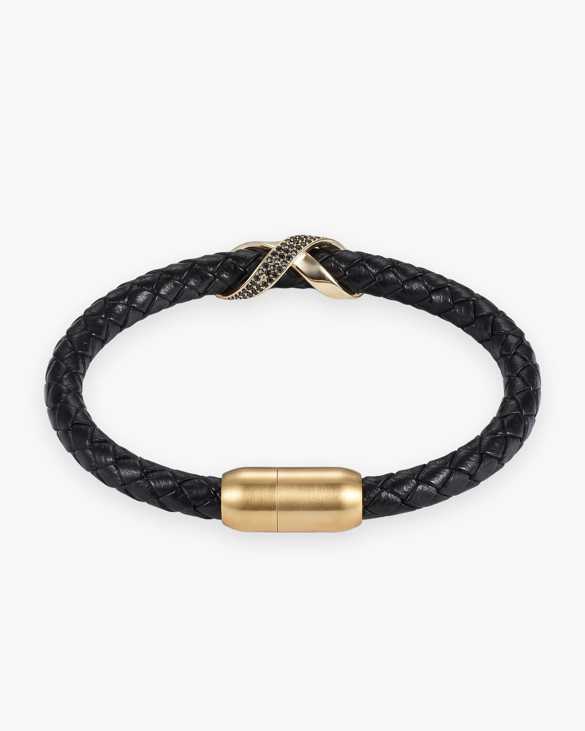 Atlas iced X bracelet in braided leather in black braided leather with gold-tone steel [c:gold]