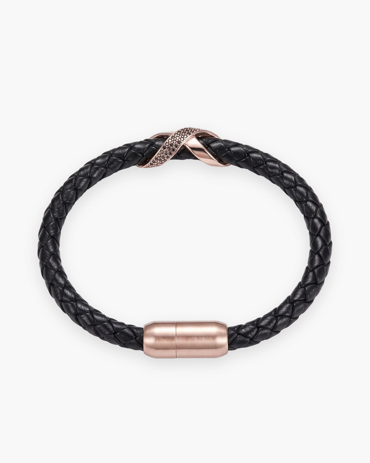 Atlas iced X bracelet in braided leather in black braided leather with rose gold-tone steel [c:rosegold]