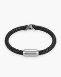 Atlas iced X bracelet in braided leather in black braided leather with silver-tone steel [c:silver]