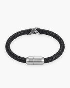 Atlas iced X bracelet in braided leather in black braided leather with silver-tone steel [c:silver]