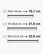 Atlas bracelet lengths 19, 21.5 and 23 cm with matching wrist sizes [u:mm]