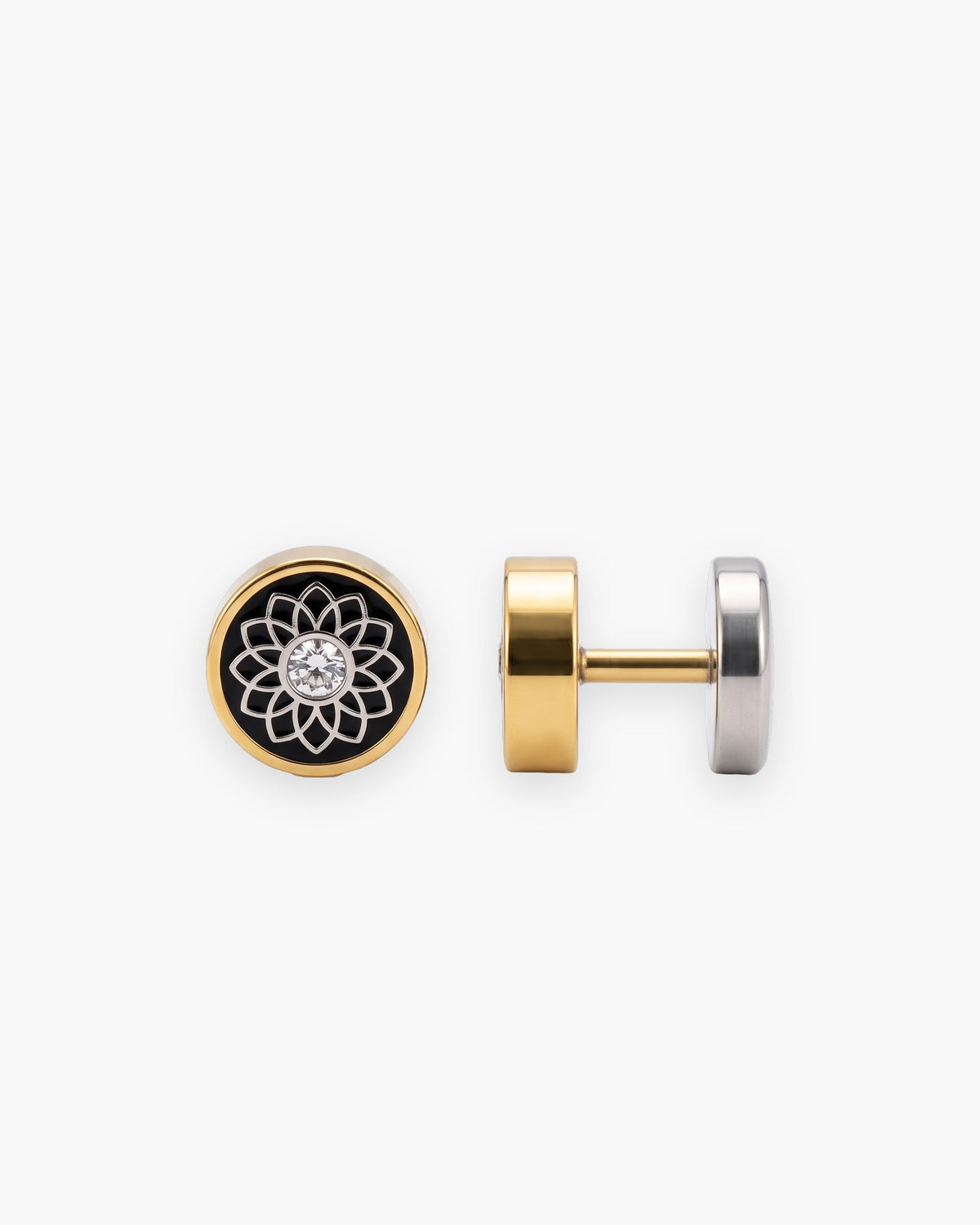 Atlas inlaid barbell stud earrings in gold-tone with floral inlay stainless steel [c:goldgeometricfloral]
