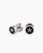 Atlas inlaid barbell stud earrings in silver-tone with star inlay stainless steel [c:silverstar]