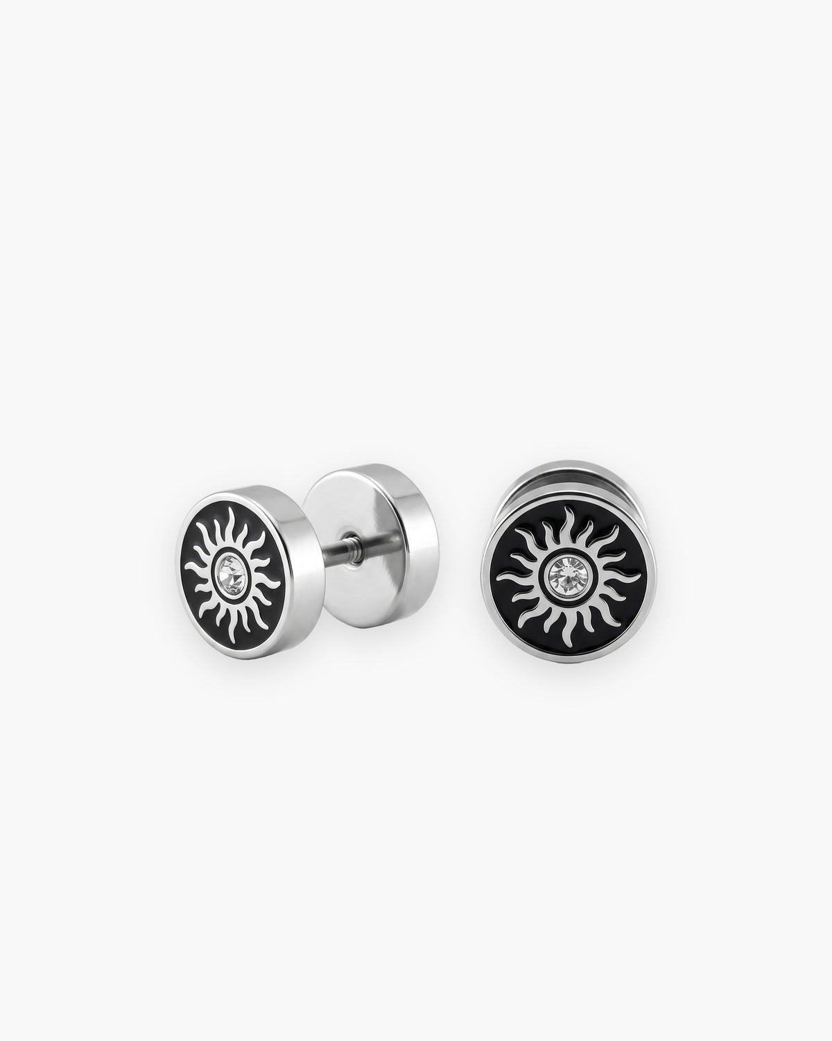 Atlas inlaid barbell stud earrings in silver-tone with sunburst inlay stainless steel [c:silversunburst]