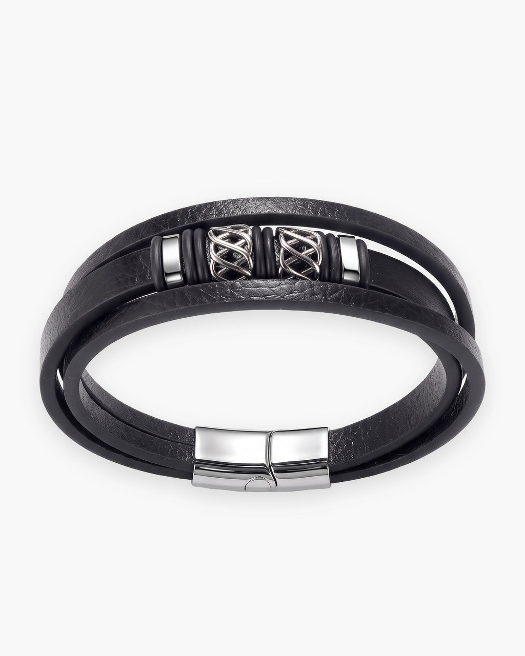 Atlas knotwork multi-strand leather bracelet in silver leather and stainless steel [c:silver]