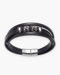 Atlas knotwork multi-strand leather bracelet in silver leather and stainless steel [c:silver]