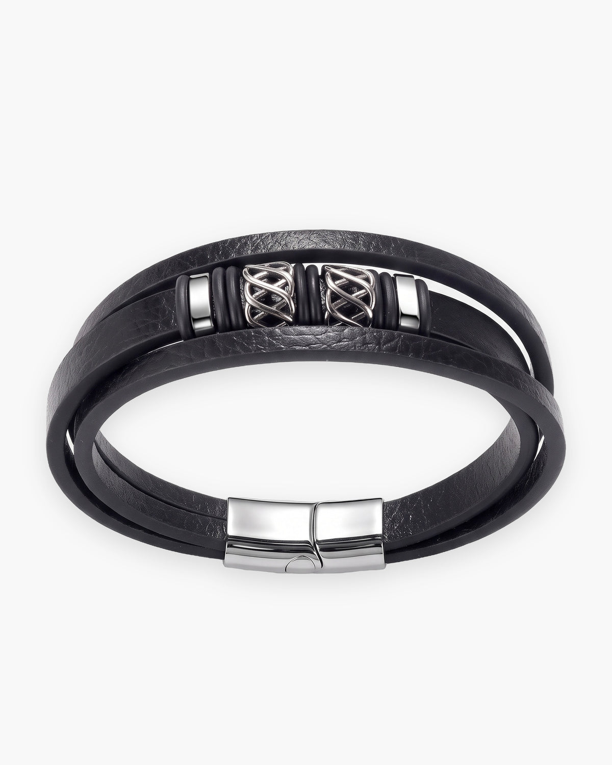 Atlas knotwork multi-strand leather bracelet in silver leather and stainless steel [c:silver]