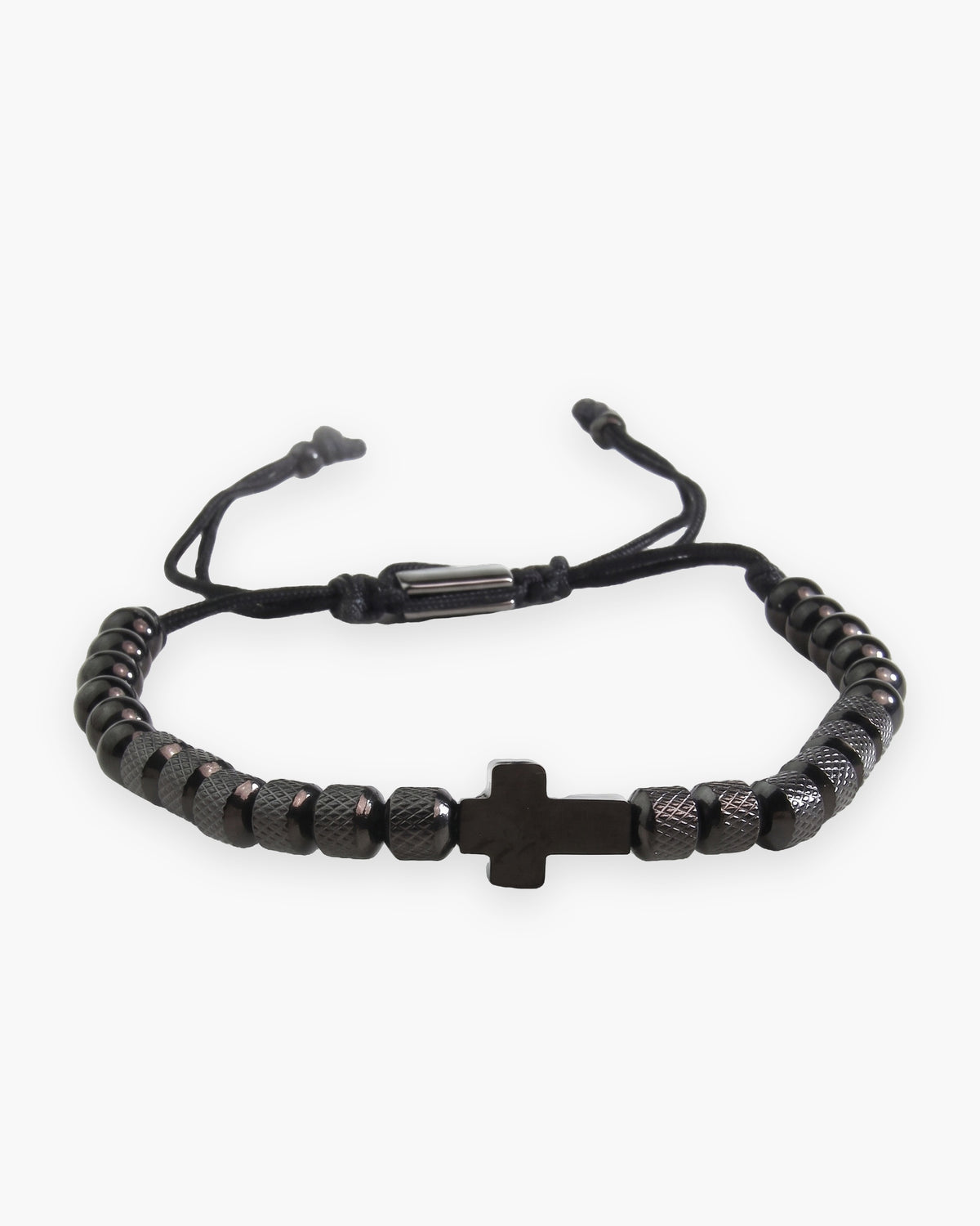 Atlas knurled cross bead bracelet in black stainless steel [c:black]