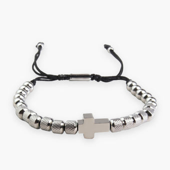 Men's Cross Bead Bracelet, Adjustable Cord