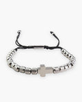 Atlas knurled cross bead bracelet in silver-tone stainless steel [c:silver]