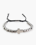 Atlas knurled cross bead bracelet in silver-tone stainless steel [c:silver]
