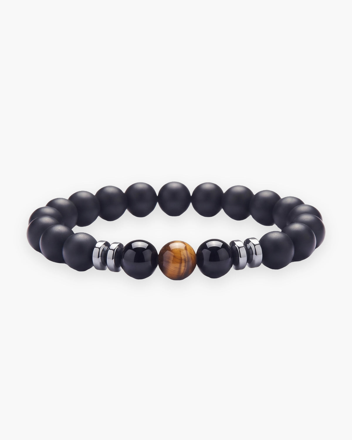 Atlas Lava and Tiger Eye Stone Bead Bracelet in Black Mix [c:blackmix]