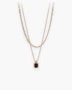 Atlas Layered Figaro Chain Necklace with Black Stone in black [c:black]