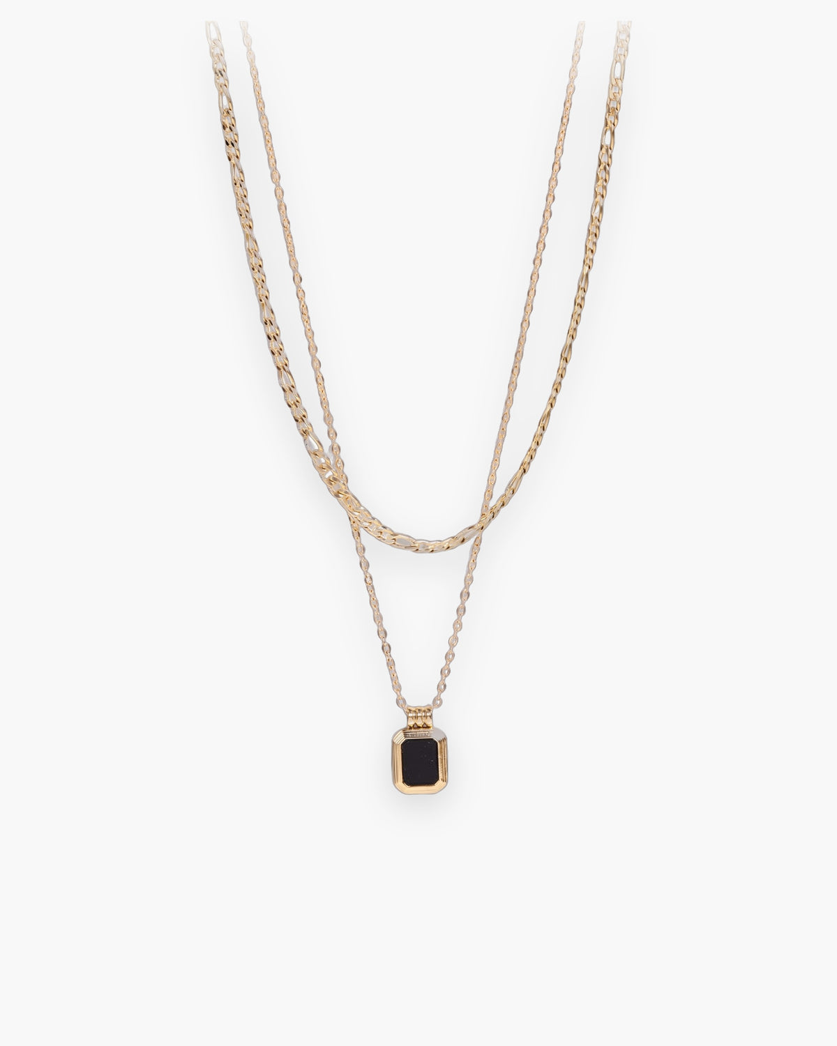 Atlas Layered Figaro Chain Necklace with Black Stone in black [c:black]