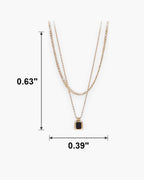 Atlas Layered Figaro Chain Necklace with Black Stone pendant size 0.39 x 0.63 inch [u:in]
