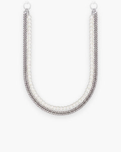 Collier homme superposé perles et maille gourmette en acier