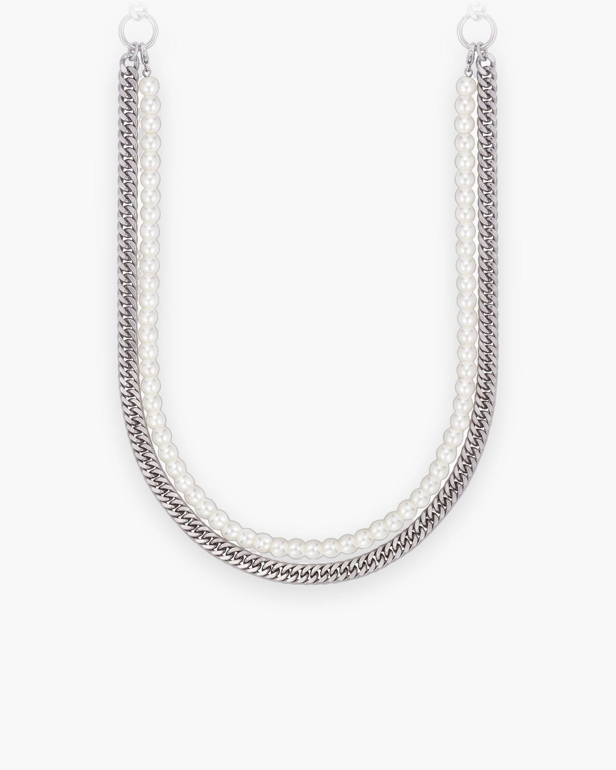 Atlas Layered Pearl and Curb Chain Necklace in Steel in silver [c:silver]