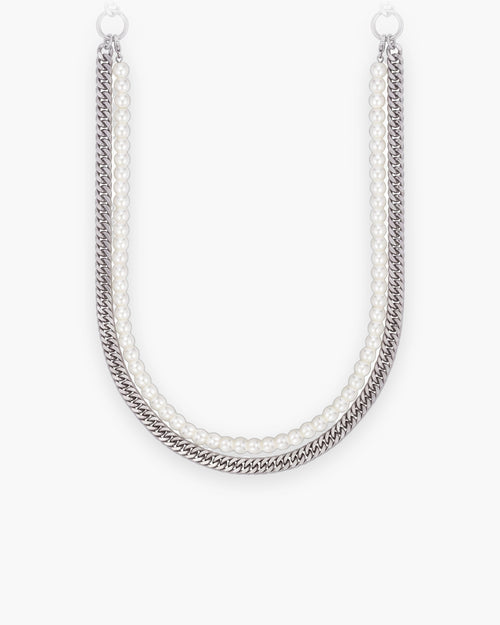 Collier homme superposé perles et maille gourmette en acier